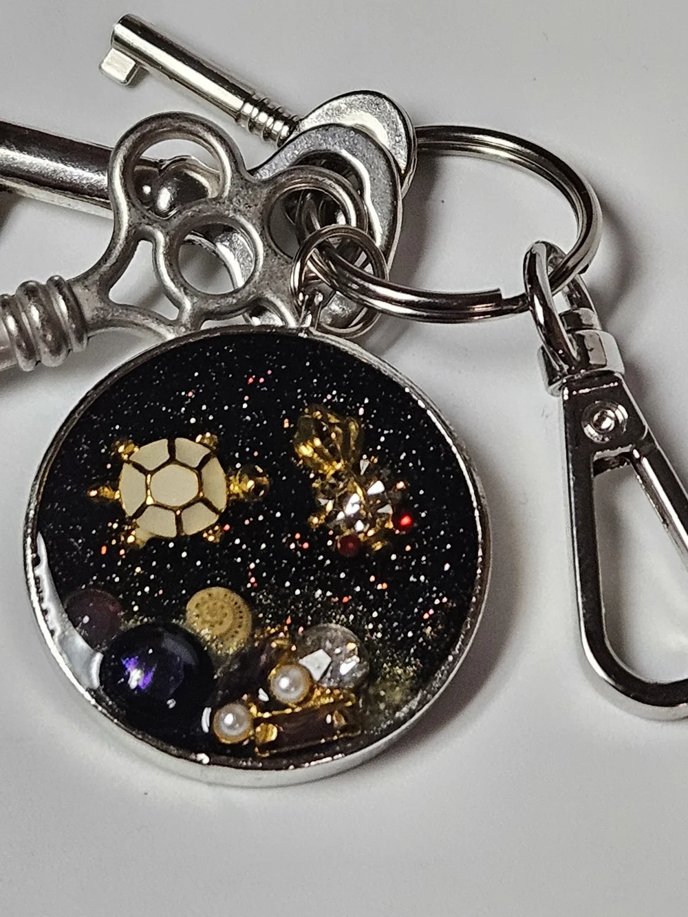 Gold & Black Resin Koi Fish Turtle Keychain Bag Charm